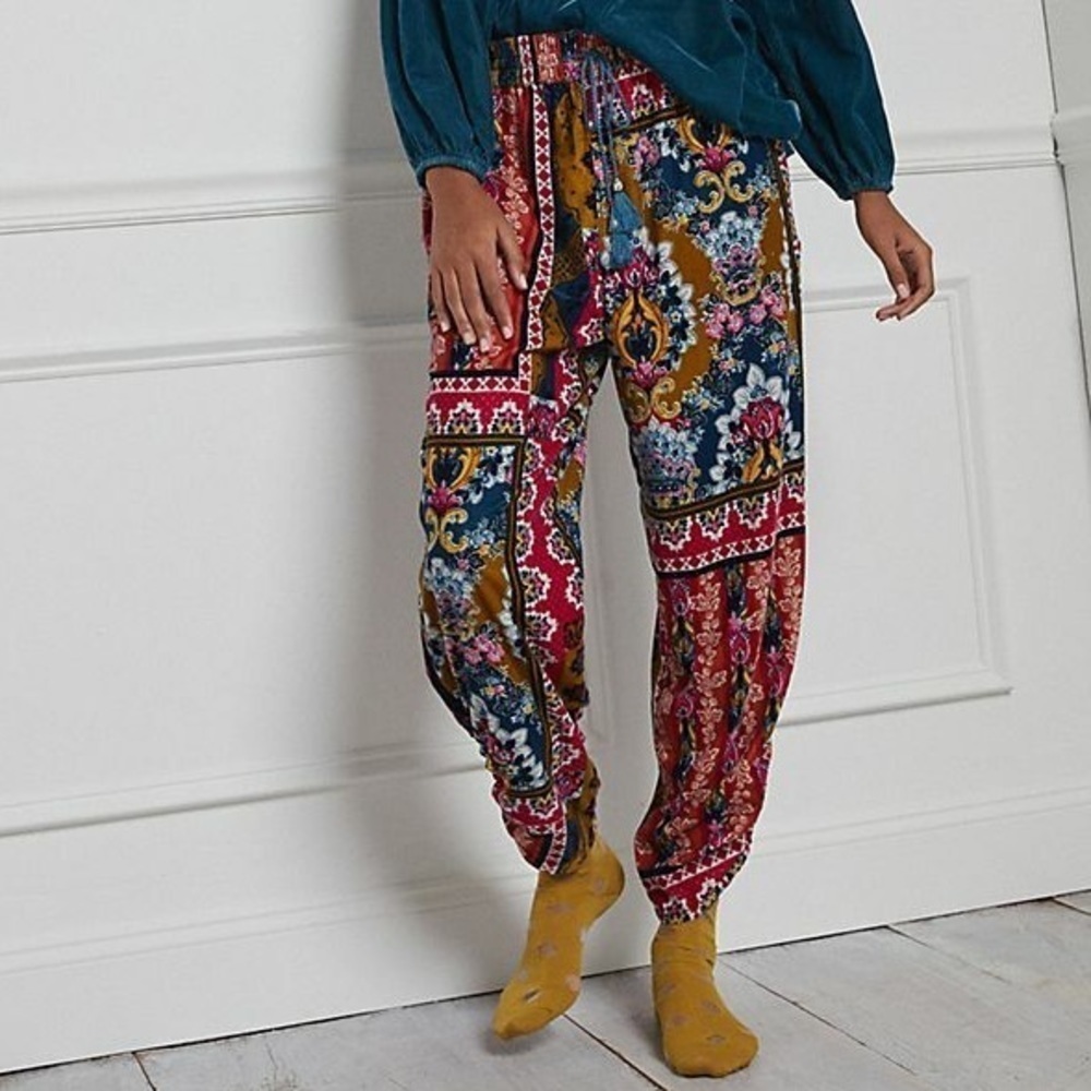 Anthropologie Zadie Velvet Multicolor Printed Jogger Sleep Pants EUC Size Small